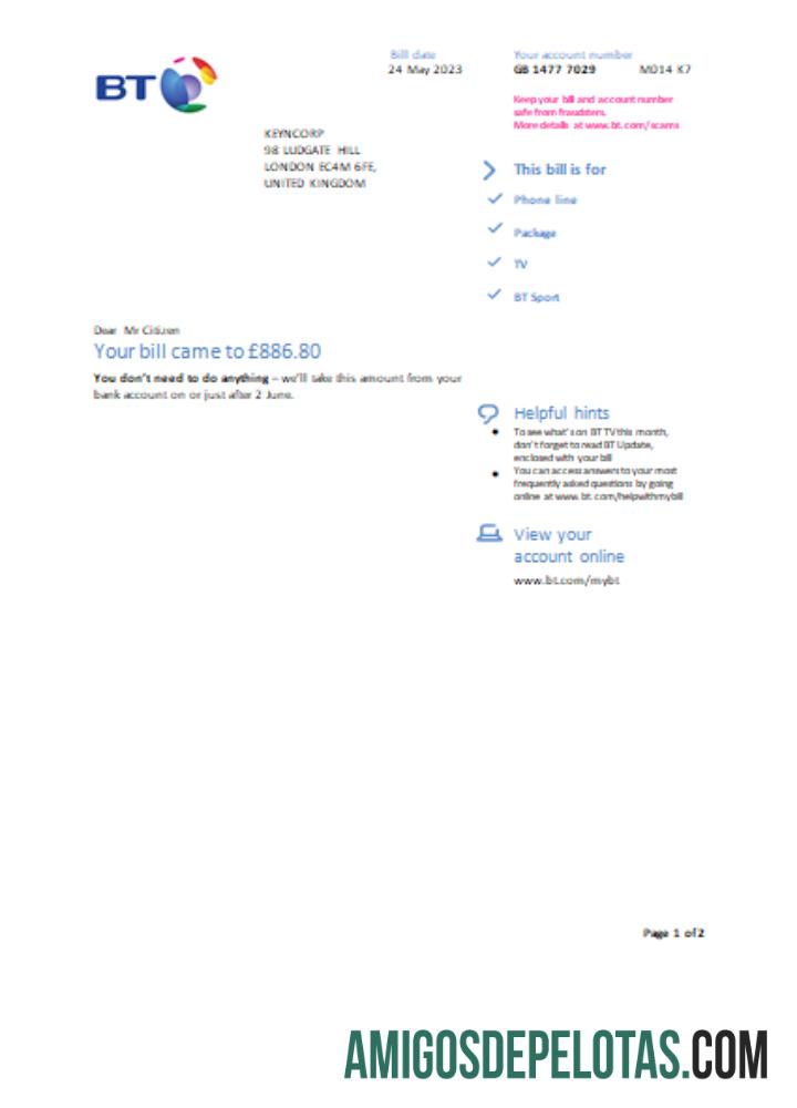 Projeto de lei comercial de serviços públicos da BT, página 1 SCR modelo